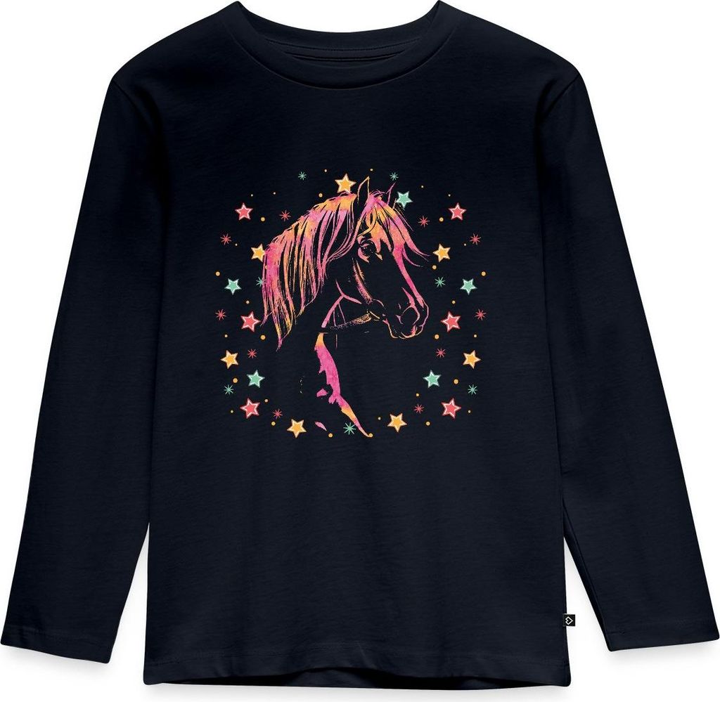 Spreadshirt Pferd Mit Sternchen Kinder Premium Langarmshirt, 134/140 (8 Jahre), Navy