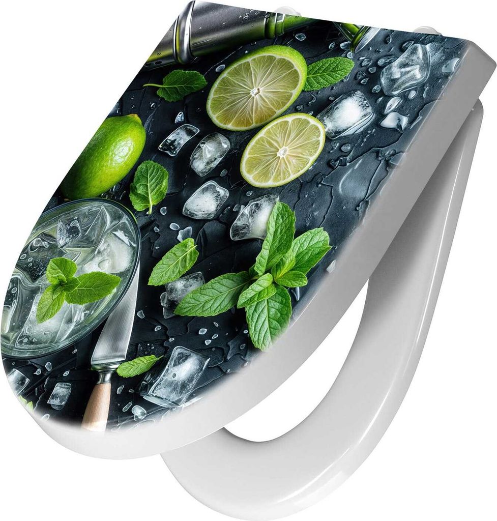 WC-Sitz mit Absenkautomatik, Softclose Scharnier mit Motiv Frische Limetten