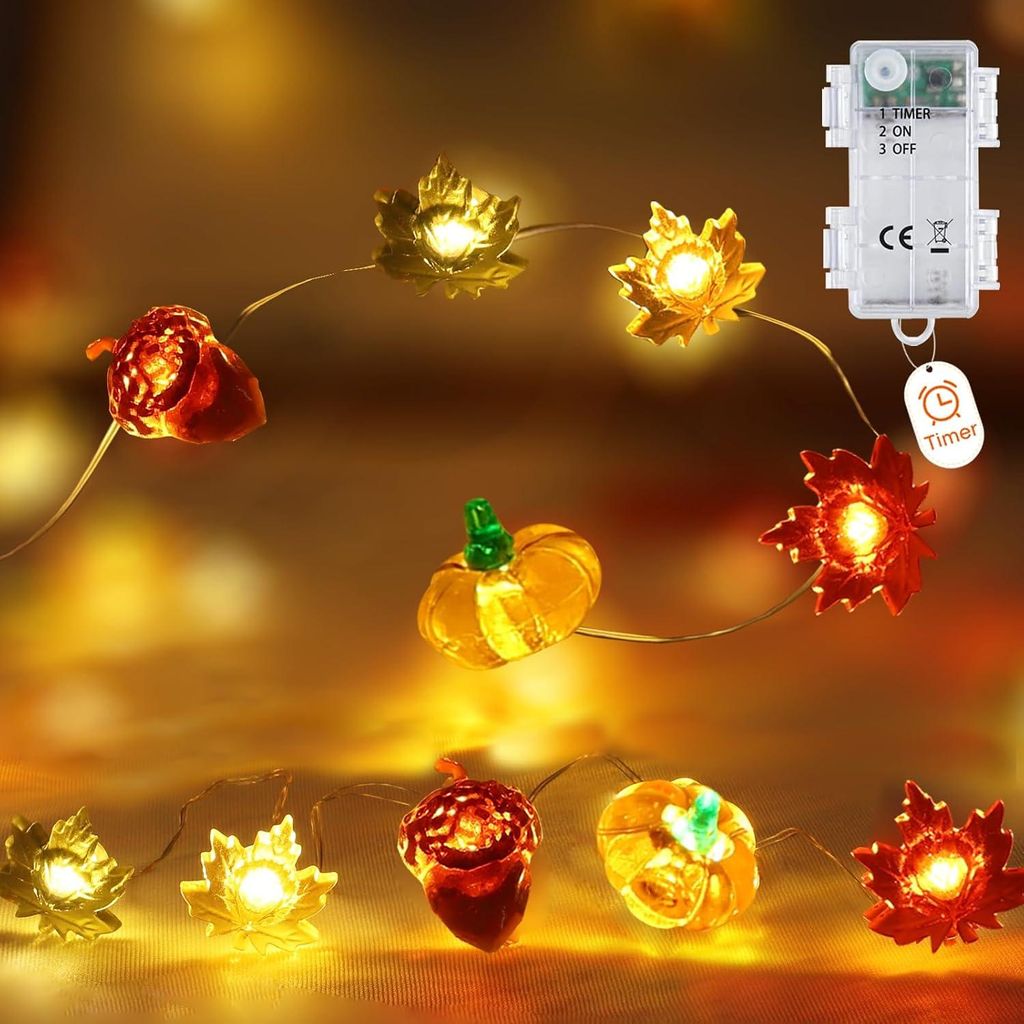 3 Stück Herbst Deko Lichterkette mit Timer, 2m 20 LED, Produktbild 