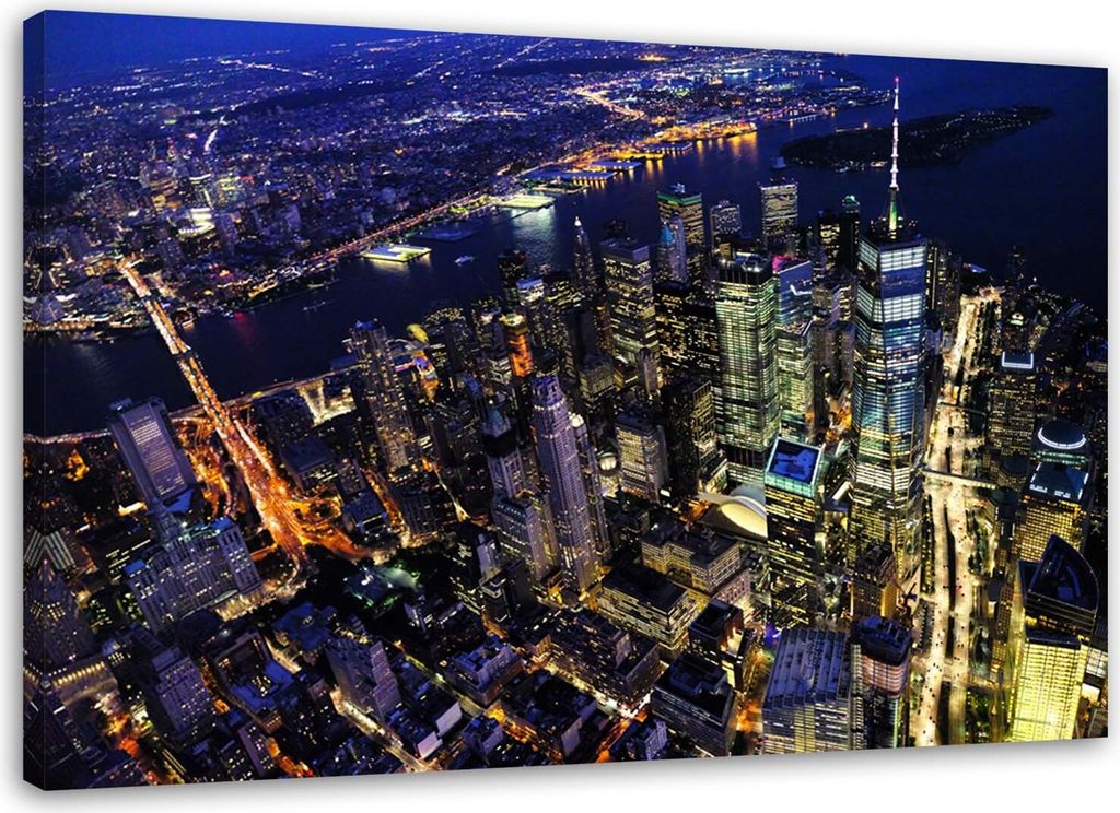 Leinwandbild new yorker stadt bei nacht 120x80 cm Feeby lila wandbild bereit zum aufhängen