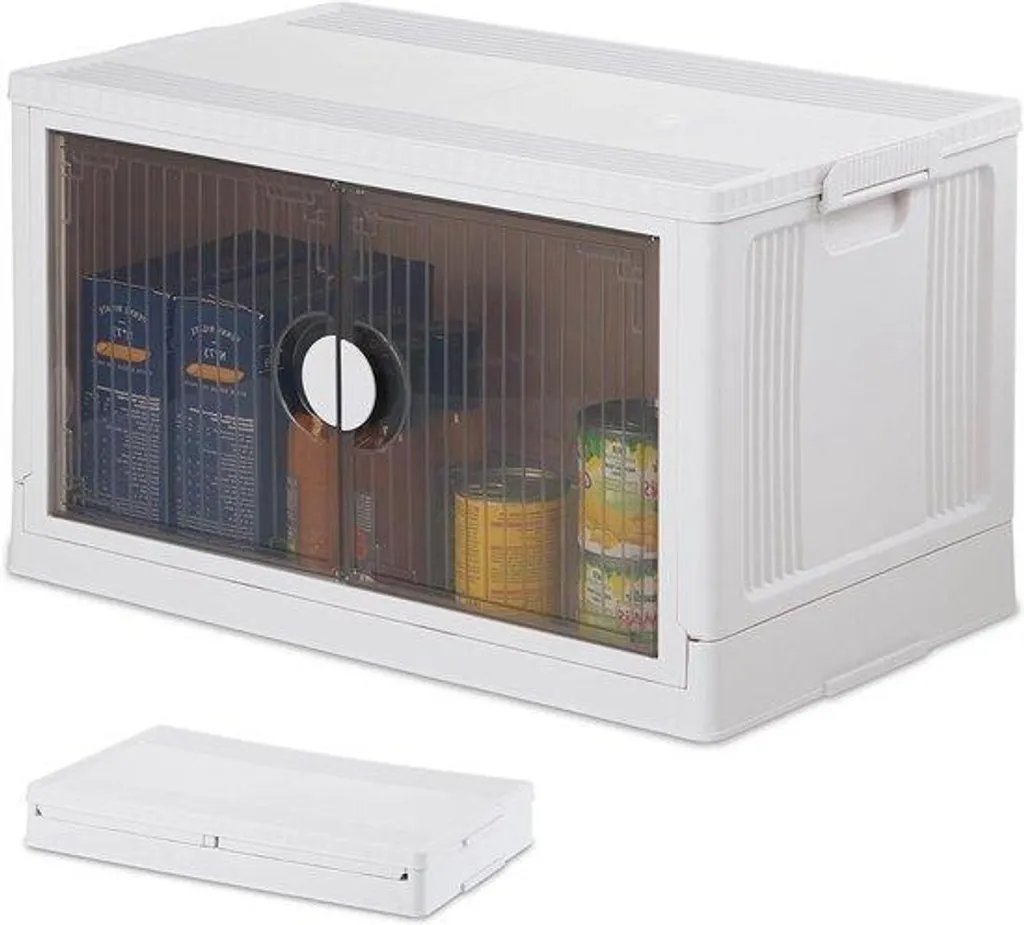 Optimisation stockage 74L : boîte empilable blanche à porte frontale