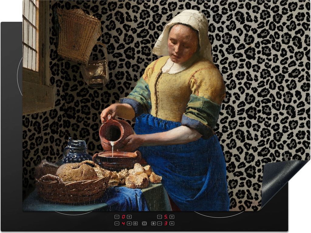 KitchenYeah Herdabdeckplatte Milchmädchen - Kunst - Pantherdruck - Vermeer - Gemälde - Alte Meister , 71x52cm, Küche Deko, Glaskeramikfeld Her...