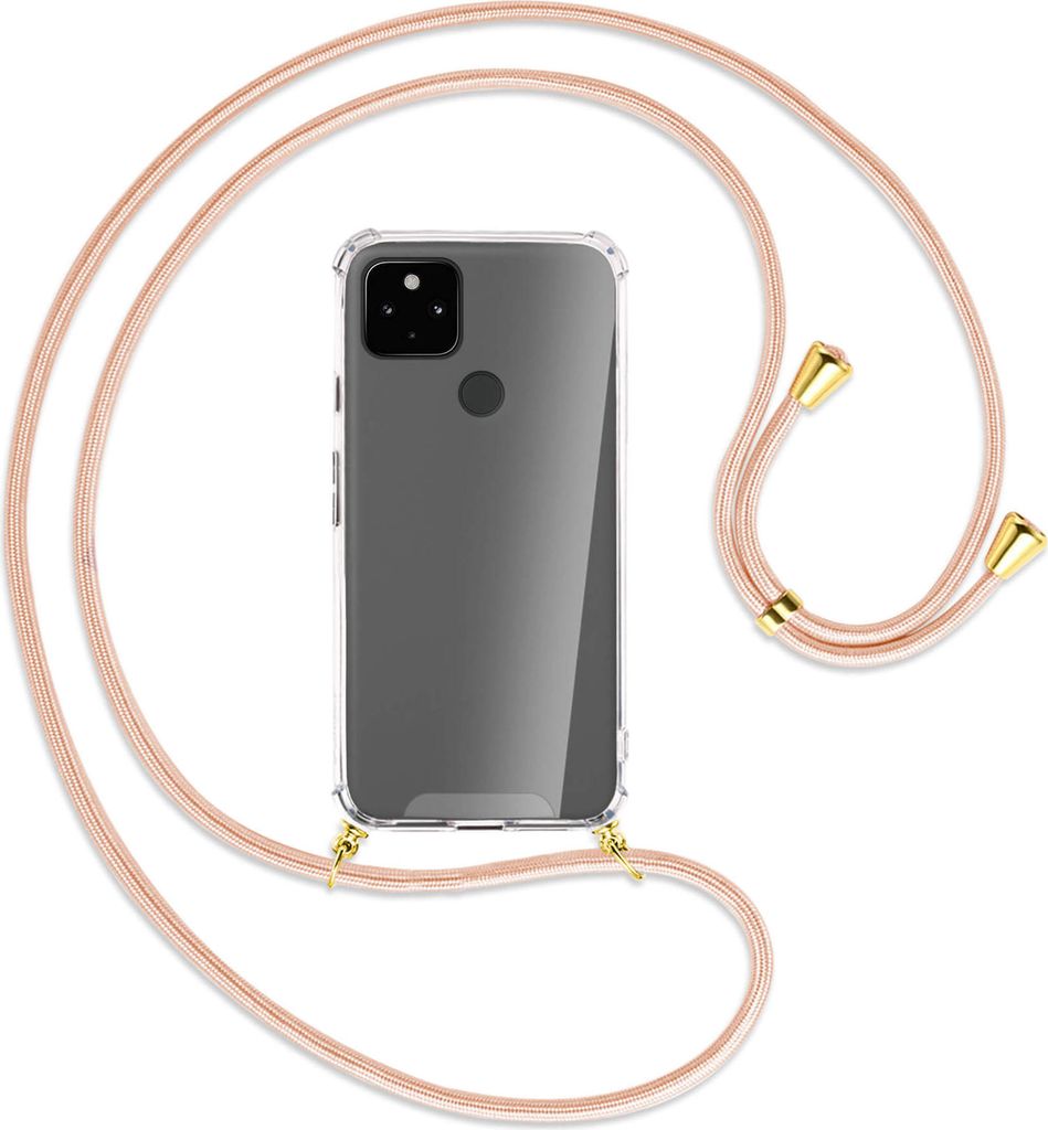 Handykette Backcover-Schutzhülle mit Band (Metall goldfarben) für Google Pixel 4a 5G - rose peach