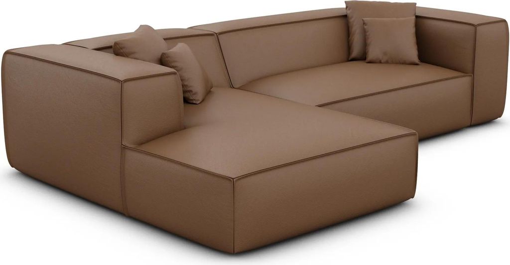 Echtleder L-Form Sofa Arelia Braun Links