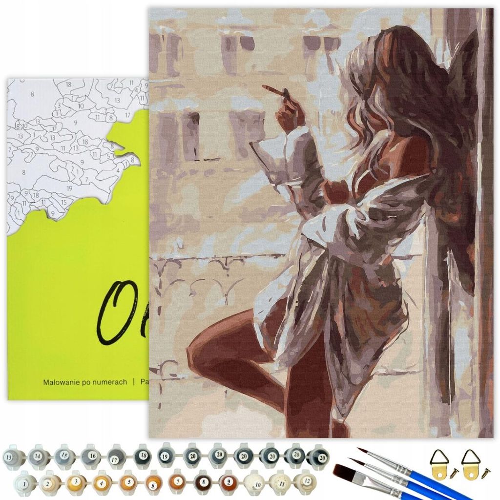 Oh Art! Malen nach Zahlen für Erwachsene Frau am Fenster 40x50 – DIY Kreativ Set: Leinwand mit Holzrahmen, Acrylfarben, 3 Pinseln und Zubehör