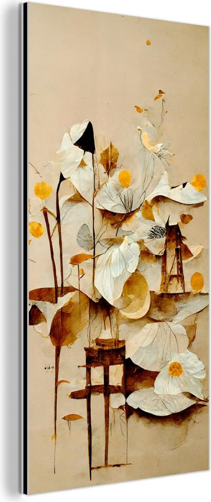 MuchoWow Wanddekoration Metall Metallbild Wandkunst 40x80 cm Blumen - Weiß - Pflanzen - Vintage MuchoWow Aluminium Gemälde - Wanddekoration - Ind...