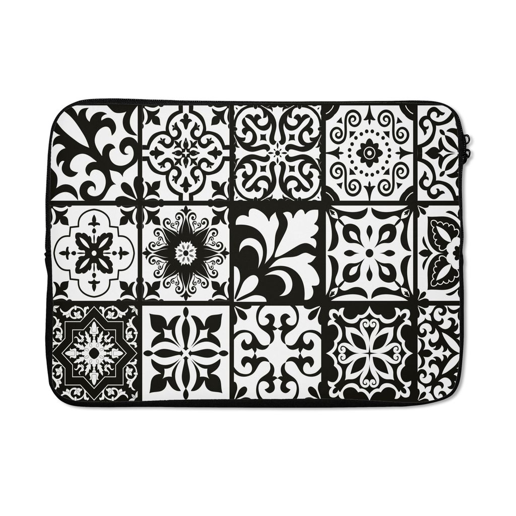 MuchoWow Laptop Hülle 13 Zoll Muster - Schwarz - Weiß - Blumen - Abstrakt Laptoptasche - Laptophülle - Sleeve - Rundumschutz