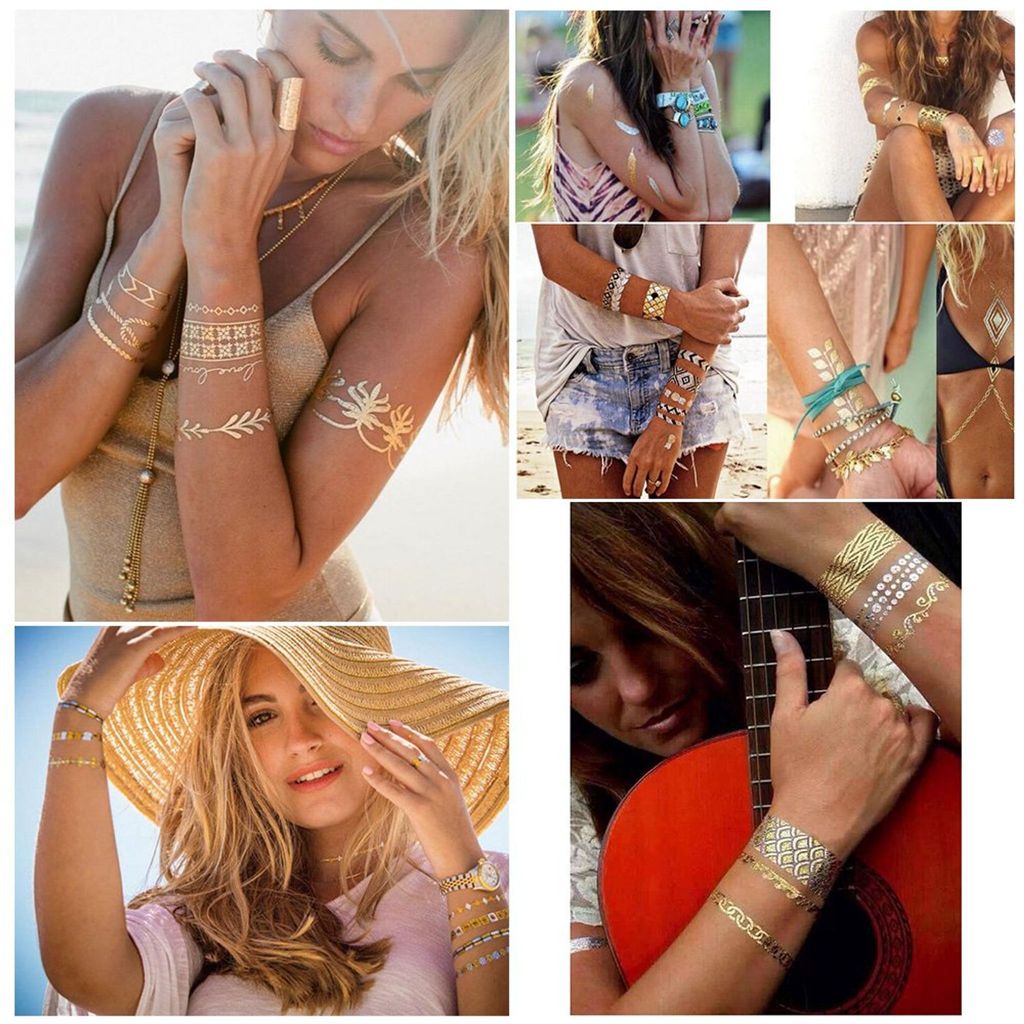 Tattoo Gold Grün Enmal Klebe Flash Temporary 13tele Armband Hals