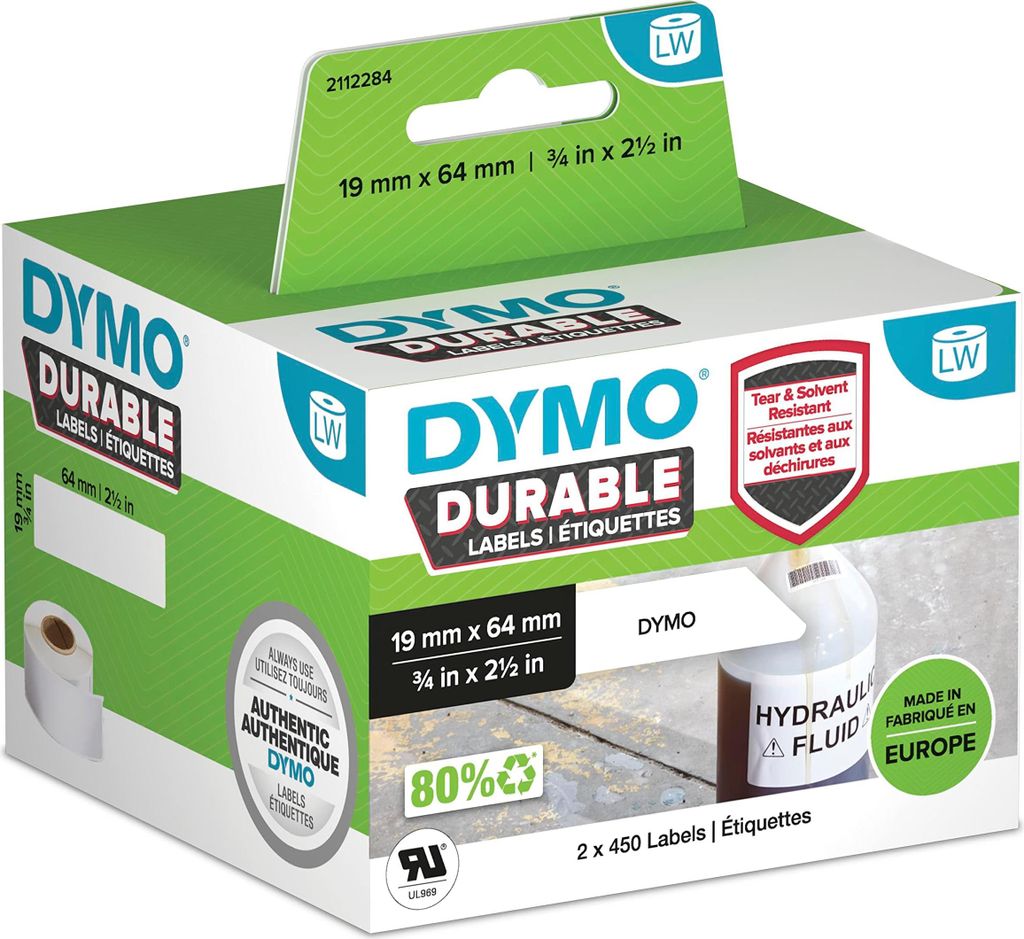 DYMO LW-Kunststoff-Etiketten 19x64mm 2x450 St weiß Obrázok produktu 