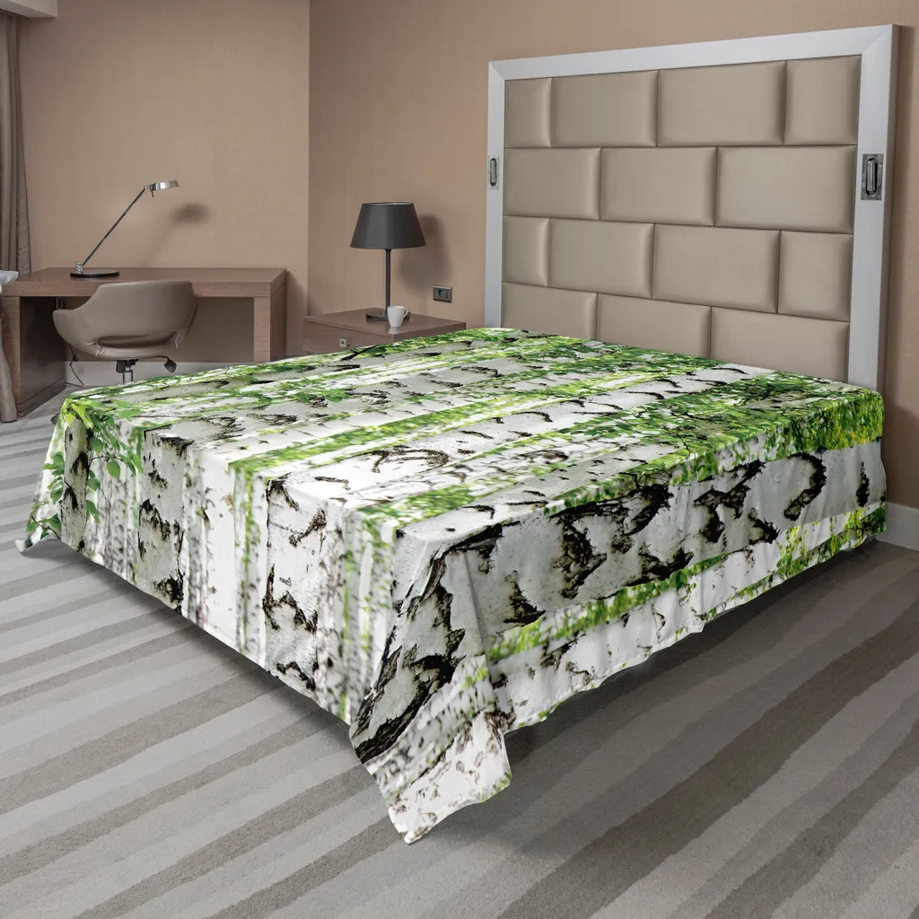 Drap de dessus doux motif forêt été 244x205 cm pour lit décoratif vert