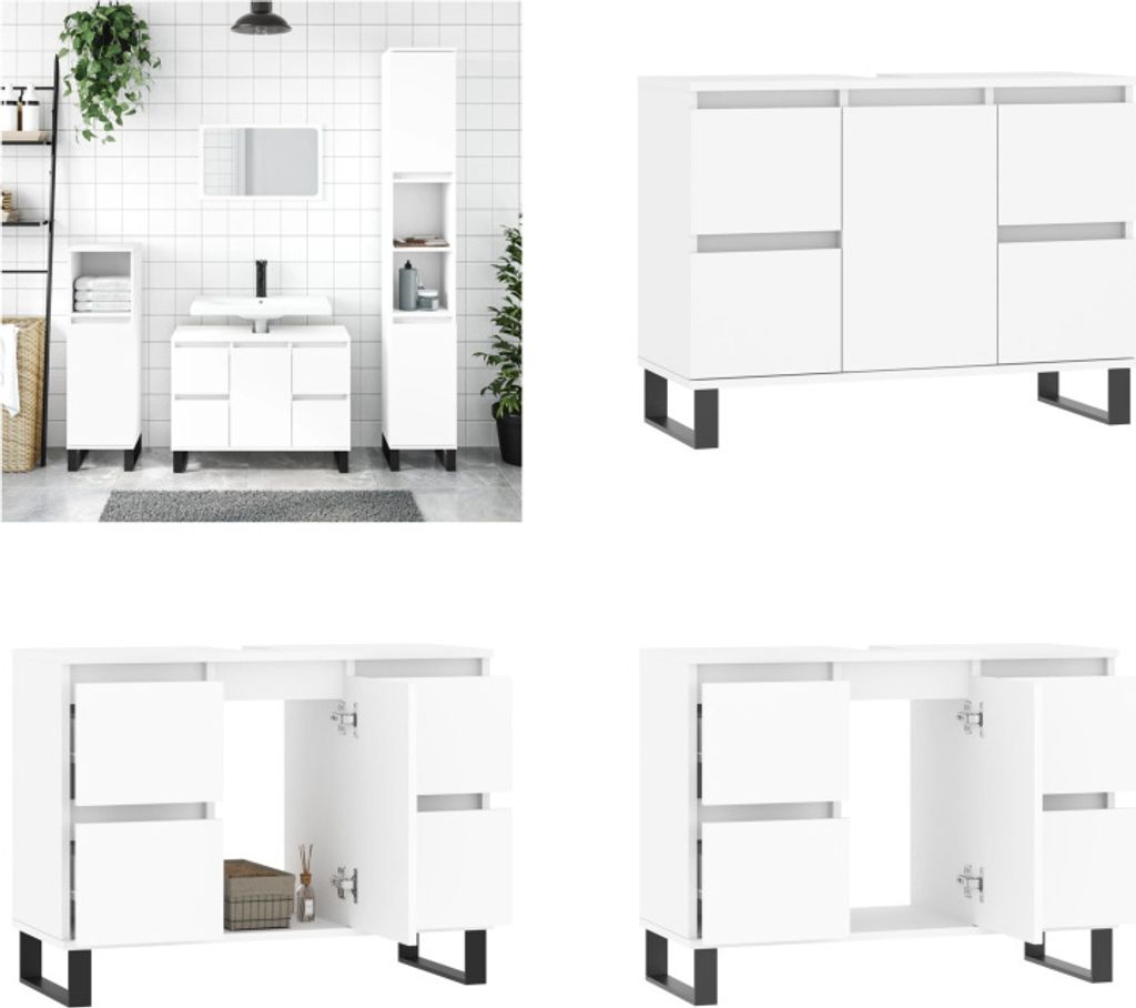vidaXL Badschrank Weiß 80x33x60 cm Holzwerkstoff - Badezimmerschrank - Badezimmerschränke - Schrank - Schrank Bad