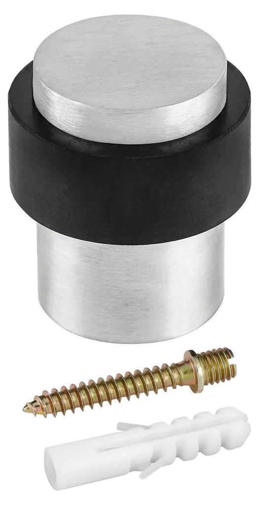 Arrêt de porte cylindrique en inox brossé avec anneau de protection
