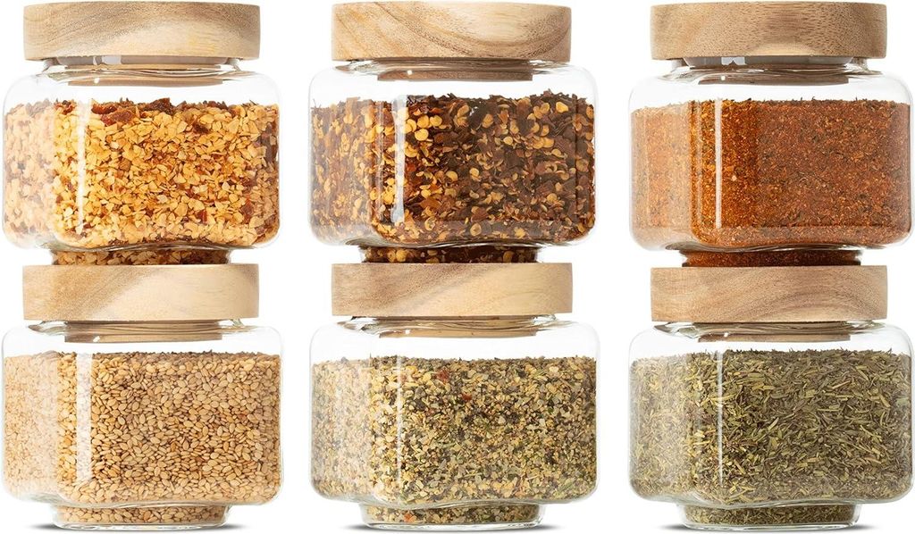 Kruidenpotjes vierkant mit deksel - luchtdicht voorraadpot glazen container set - specerijen en levensmiddelen 220 ml kruidenpotjes vierkant