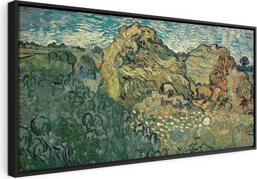 Italienischer Leinwand Leinwandbild - Field with Wheat Stacks (Vincent Van Gogh) 120x60 cm Reproduktionen l-F-15064-b-a