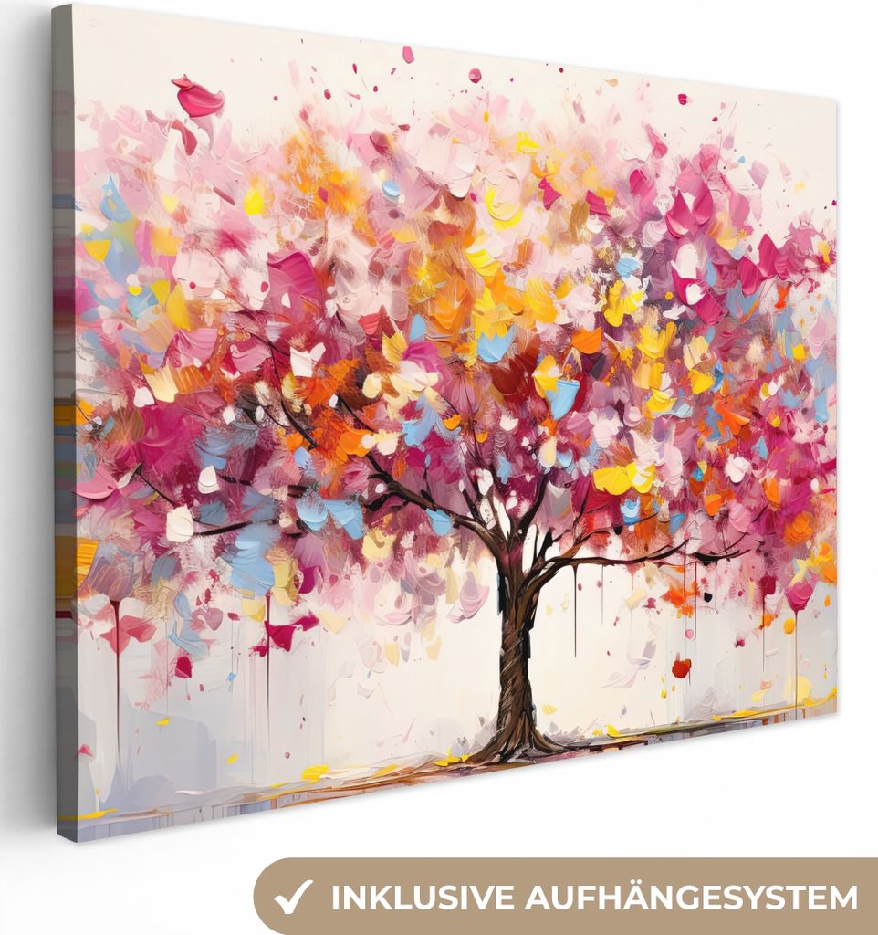 Leinwand Bilder 80x60 cm - Lebensbaum - Aquarell - Kunst - Abstrakt, Bilder, Wanddeko Wohnzimmer