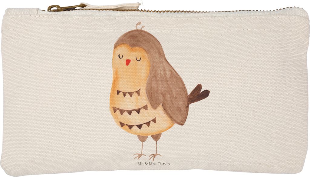 Mr. & Mrs. Panda Make-Up Tasche Eule Zufrieden Größe S Klein - Weiß - Geschenk, Etui, Waldtier, Owl, Romantisch, Federmappe, Mäppchen, Hochzeit...