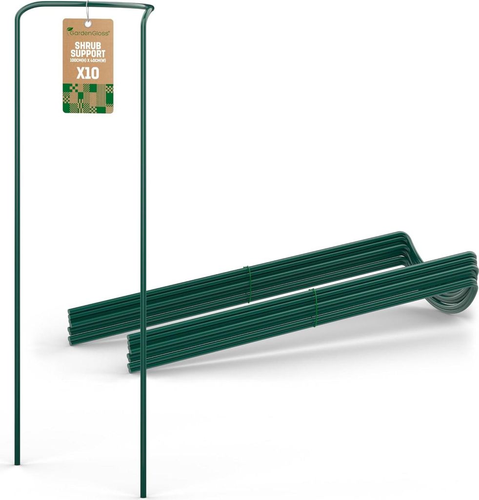 Gecoate Stalen Heestersteunen (10 Stuks) - Halfrond 100cm x 40cm - Feste Pflanzenstütze für Hortensien und Rosen - Stalen Pflanzensteunen