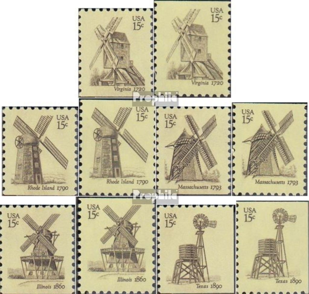 Briefmarken USA 1980 Mi 1415Do,Du-1419Eor,Eur (kompl.Ausg.) postfrisch Windmühlen