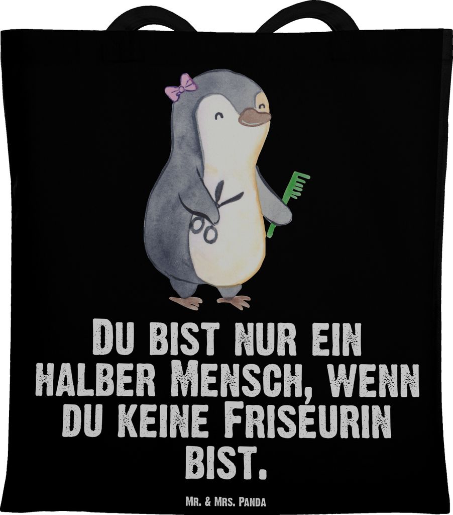 Mr. & Mrs. Panda canvas tasche Friseurin Herz - Schwarz - Geschenk, Lustig, Einkaufstasche, Jutetasche, Friseursalon, Spruch, Witzig, Tote Bag, Ber...