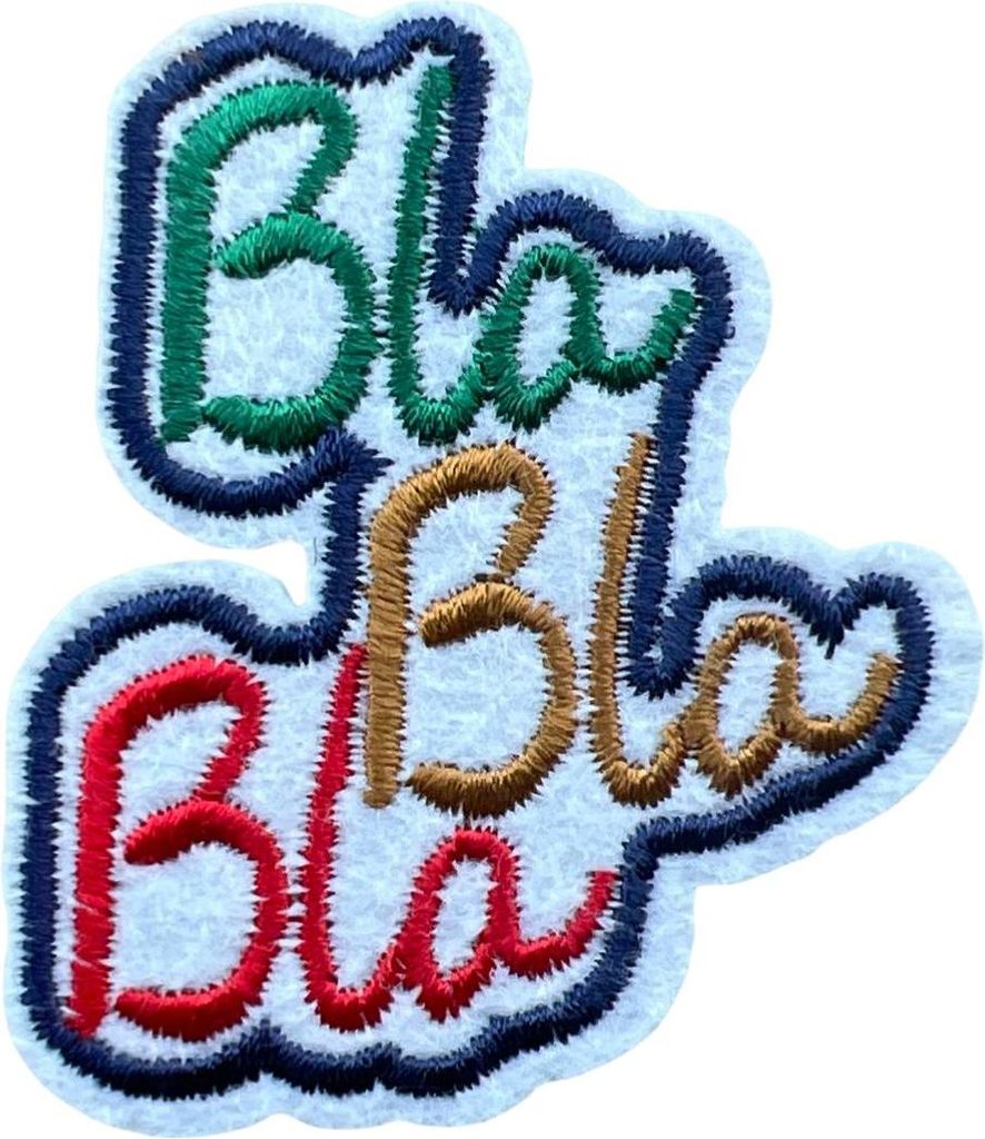 Bla Bla Bla Logo-Aufnäher im Comic-Stil mit Text zum Aufbügeln
