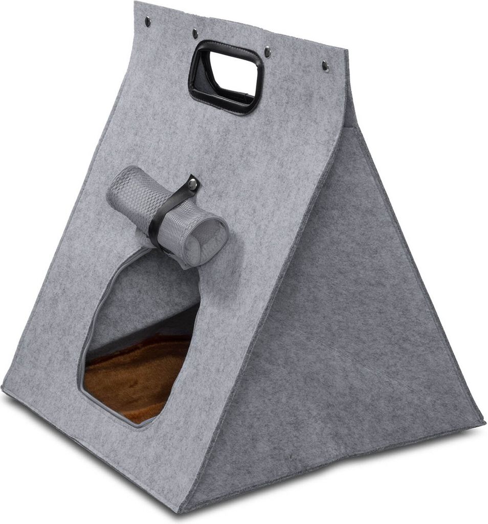 Haustiertipi Katzenzelt aus Filz inkl. Kuscheldecke – Gemütliches Tierzelt Katzenhöhle & Hundehütte für kleine Hunde, Schwarz 48x40x40cm