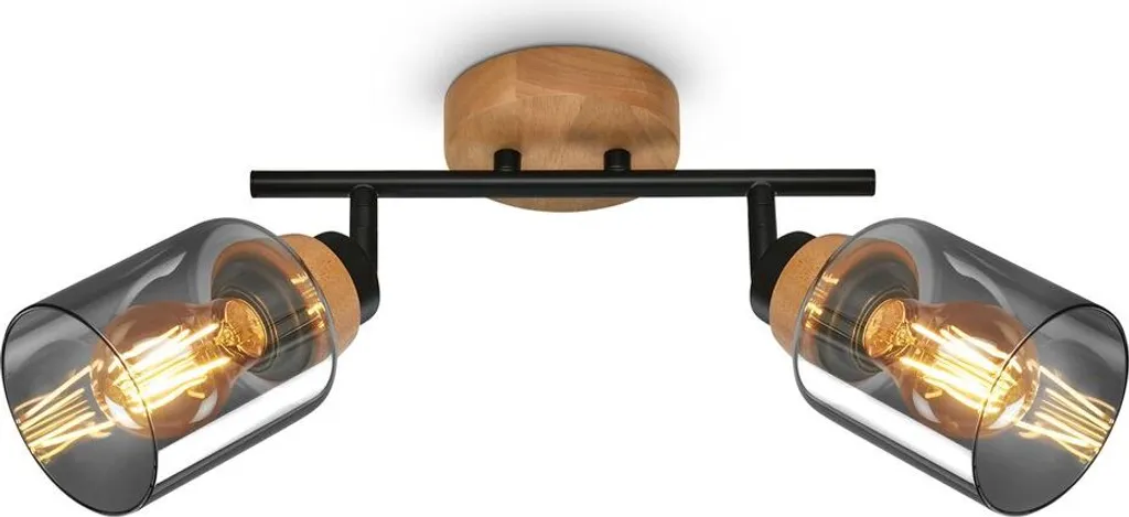 Spot double en bois et verre fumé noir - Design Industriel Chic E27