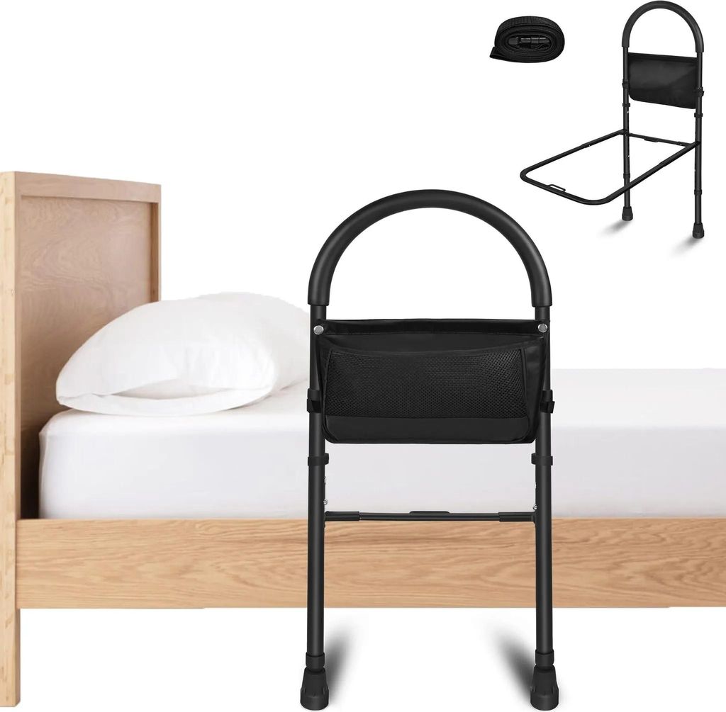 Aufstehhilfe Bett, Bettgitter Aufstehhilfe, Höhenverstellbarer Haltegriff, Anti-Rutsch Bettgriff, mit Lagerung Tasche, Unterstützung Beine Bettgi...