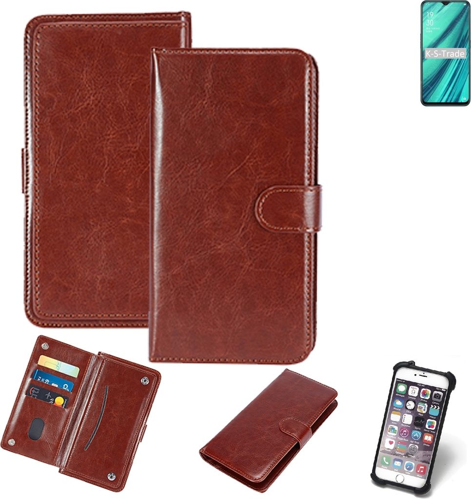 K-S-Trade 360° Hülle kompatibel mit Oppo A9x braun Kunstleder Case BookCase WalletCase Kunstlederederhülle Handyhülle, Rundumschutz Bumper (1x)