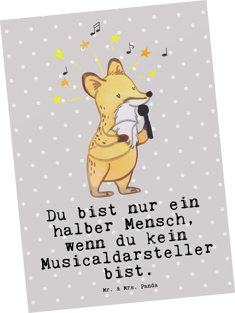 Mr. & Mrs. Panda Postkarte Musicaldarsteller Herz - Grau Pastell - Geschenk, bildkarte, Ansichtskarten, Ansichtskarte, Grußkarte, Postkarten