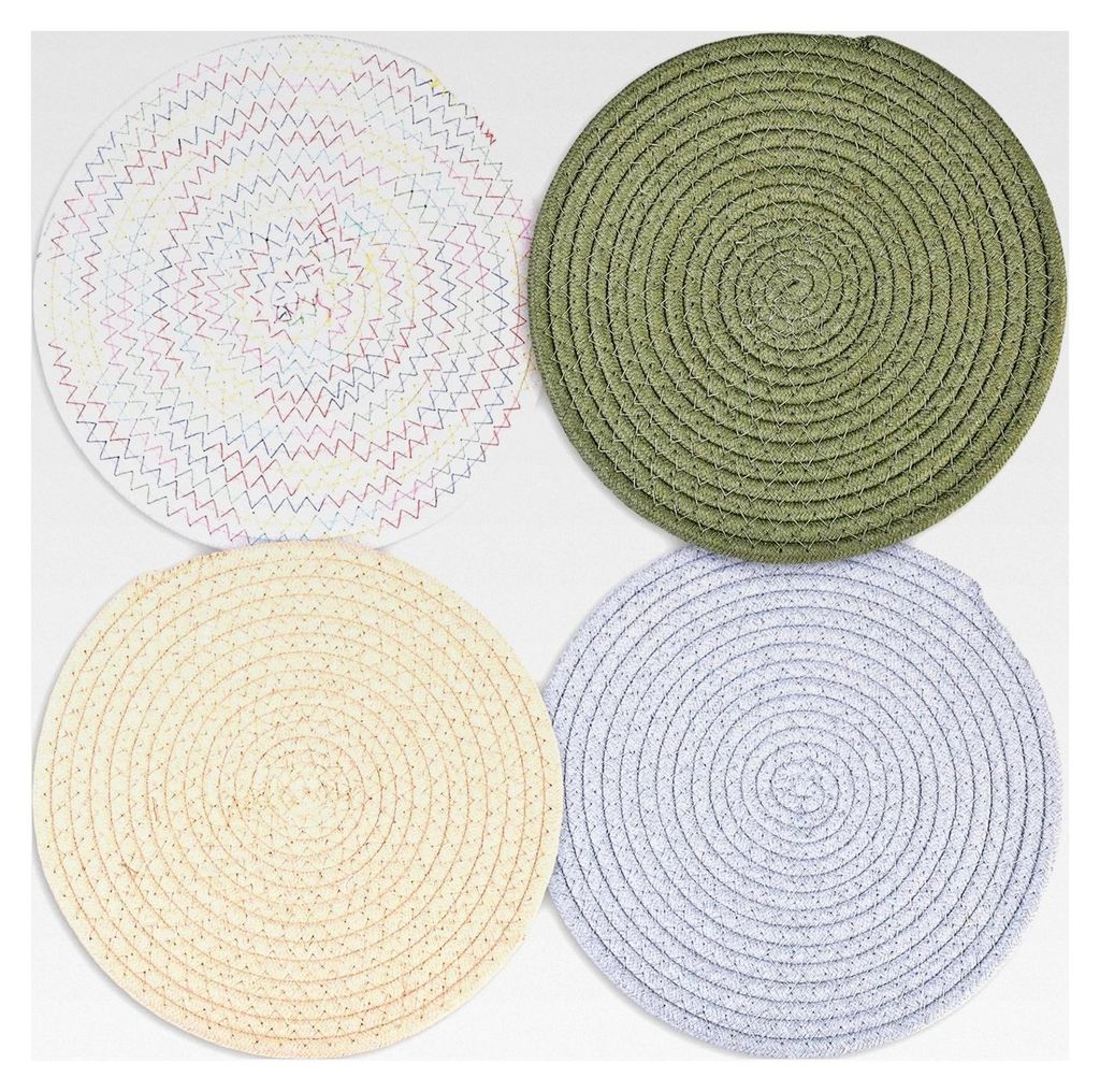4 Stück Runde Platzsets, 25 cm Tischuntersetzer aus Geflochtenem Material, Minimalistisches Design in Grün, Leinen, Grau, Beige