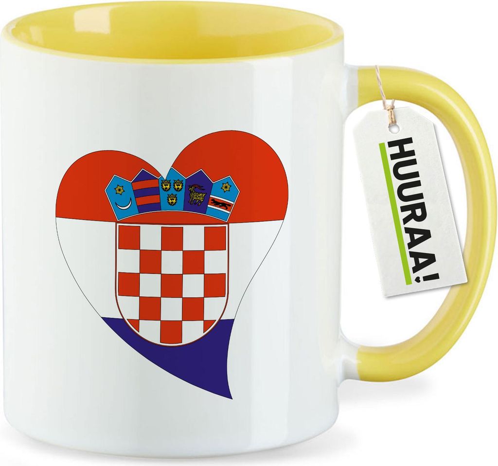 Huuraa Kaffeetasse Kroatien Flagge Herz 330ml Gelb Keramik Kaffeebecher Geschenkidee