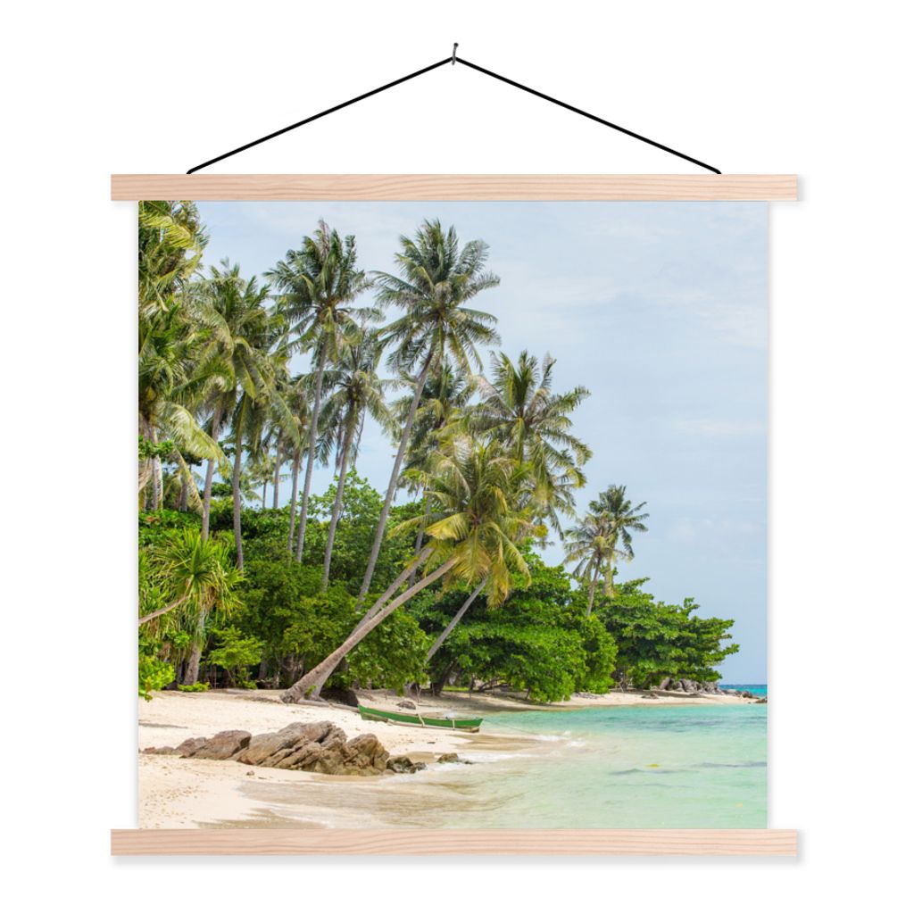 MuchoWow Textilposter Palmen - Strand - Sommer - Tropisch 120x120 cm mit holzfarbenen Rahmen - Textil-Poster