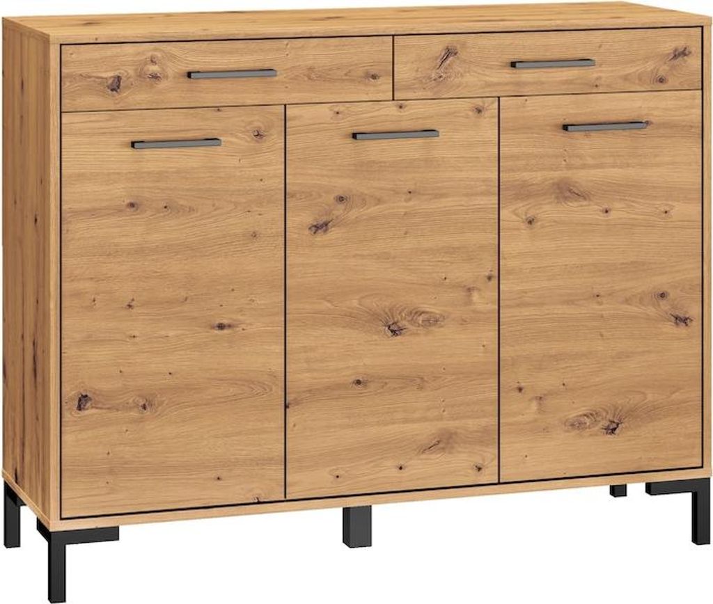 Kommode NEVIO Sideboard 120x33x94cm Artisan Eiche 3-türig