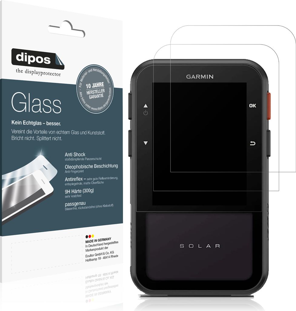 2x Schutzfolie für Garmin Approach G20 Solar matt - Anti-Shock 9H Folie dipos Glass Kunststoffglas
