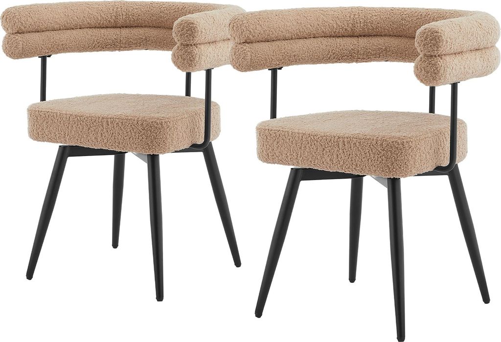 ML-Design Esszimmerstühle drehbar 2er Set Braun in Teddy-Stoff ergonomisch Wohnzimmerstuhl mit Arm- und Rückenlehnen 360° Drehstuhl mit Metallbe...