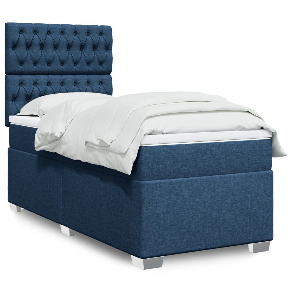 Boxspringbett mit Matratze Blau 90x190 cm Stoff, Klassische Betten 2024 Neu