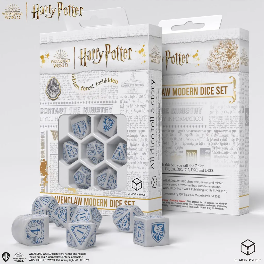 Set de dés Harry Potter Serdaigle blanc 7 pièces idéal pour fans de JDR