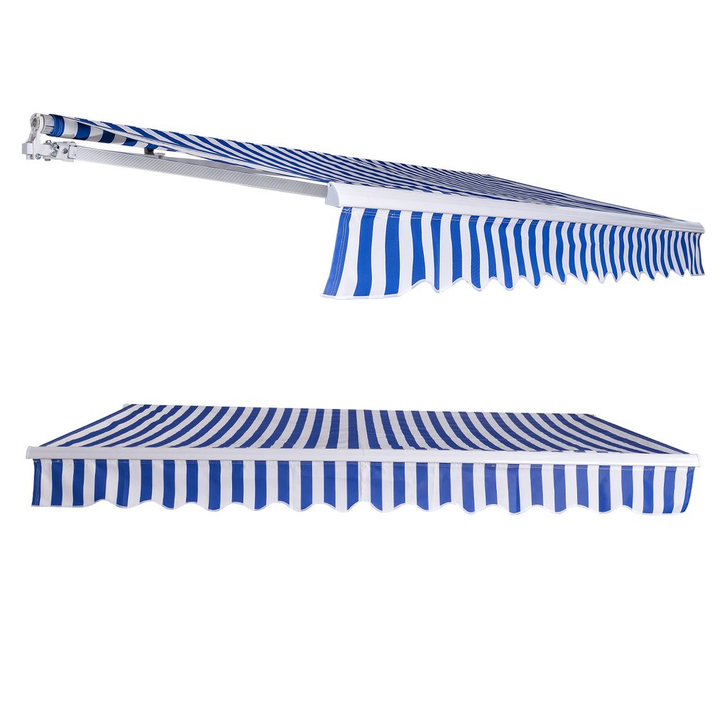 Hengda Gelenkarmmarkise PA Beschichtet UV-Schutz mit Handkurbel Markise Sonnenschutz Alu+Polyester für Terasse/Dach Blau&Weiß 350x300cm