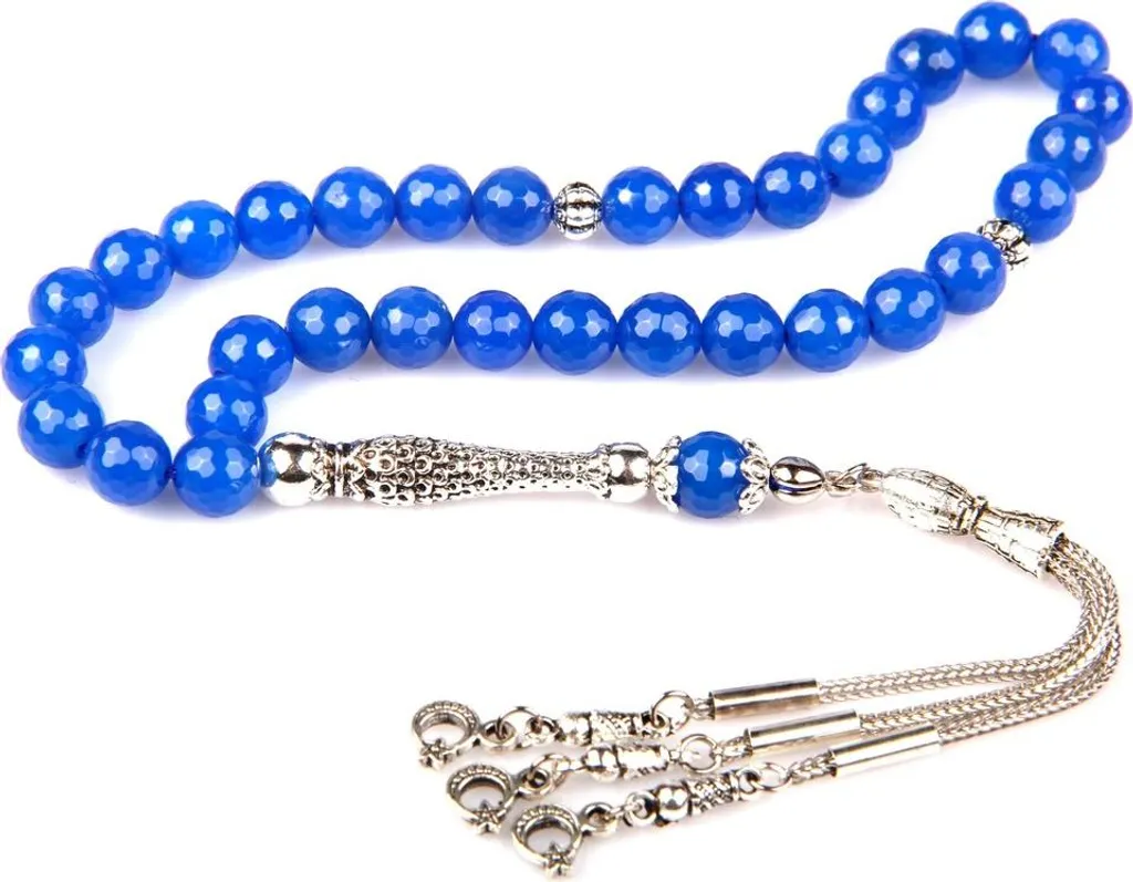 Tasbih de méditation agate bleue 33 perles 8mm - Chapelet de prière Zen