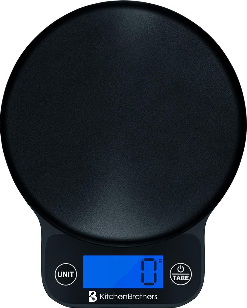 KitchenBrothers Küchenwaage - Digitale Küchenwaage - 1 g bis 6 kg - Tara-Funktion - Schwarz