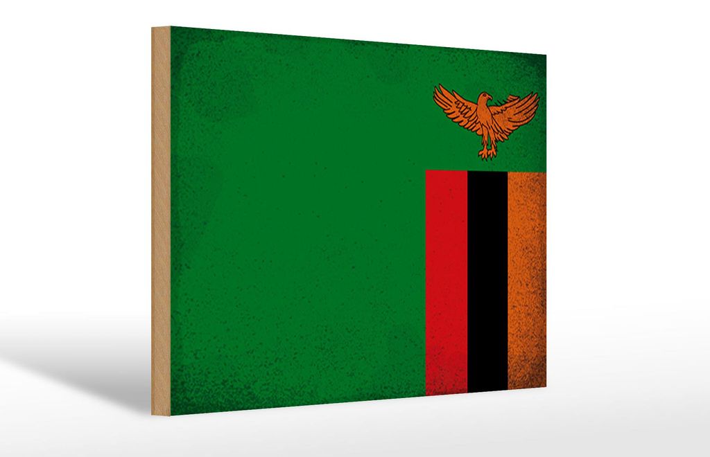 Holzschild Flagge Sambia 30x20cm Flag of Zambia Vintage Produktbild 