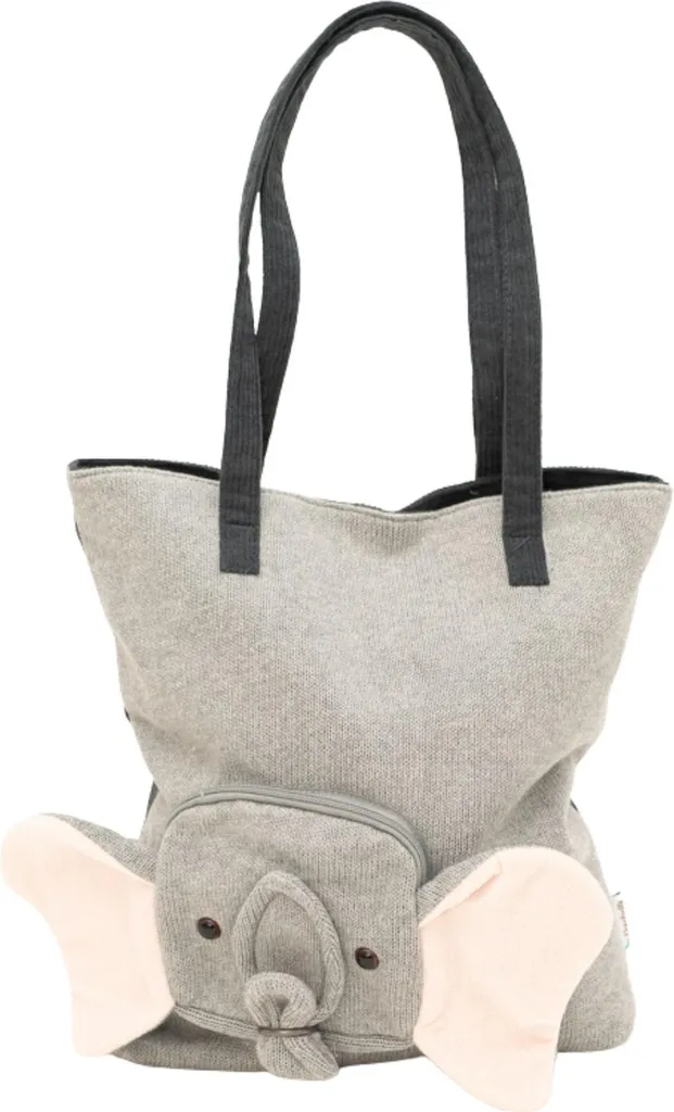 Sac à bandoulière enfant pour goûter et doudou Éléphant en coton gris