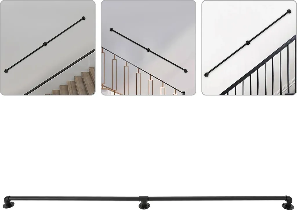 Main courante murale en fonte 213 cm barre d'appui escalier design noir