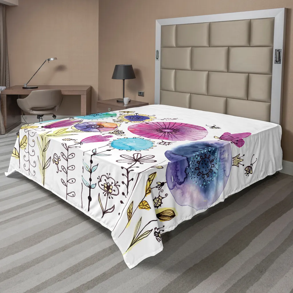 ABAKUHAUS Drap Plat Libelle Été Pissenlits Rose Bleu 260x228 cm