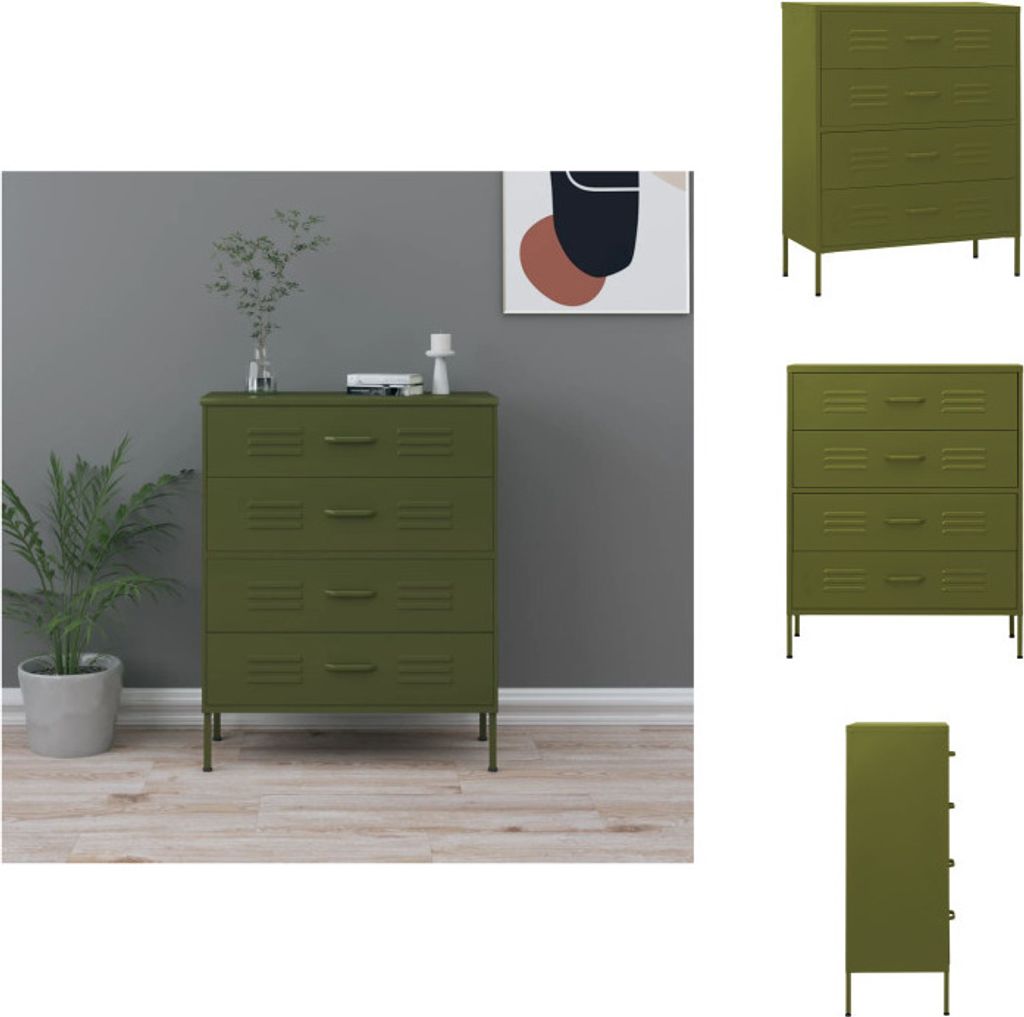 vidaXL Kommode Olivgrün 80x35x101,5 cm Stahl - Kommoden
