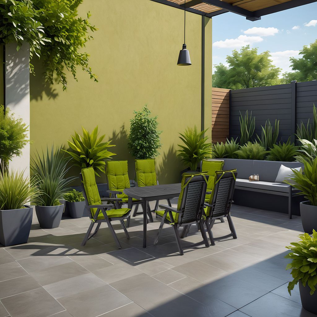 Shaf Milano 7-tlg. Outdoor-Essgruppen-Set | Klappstuhl anthrazit | mit grünen Polstern | Wetterfest | Klappsessel