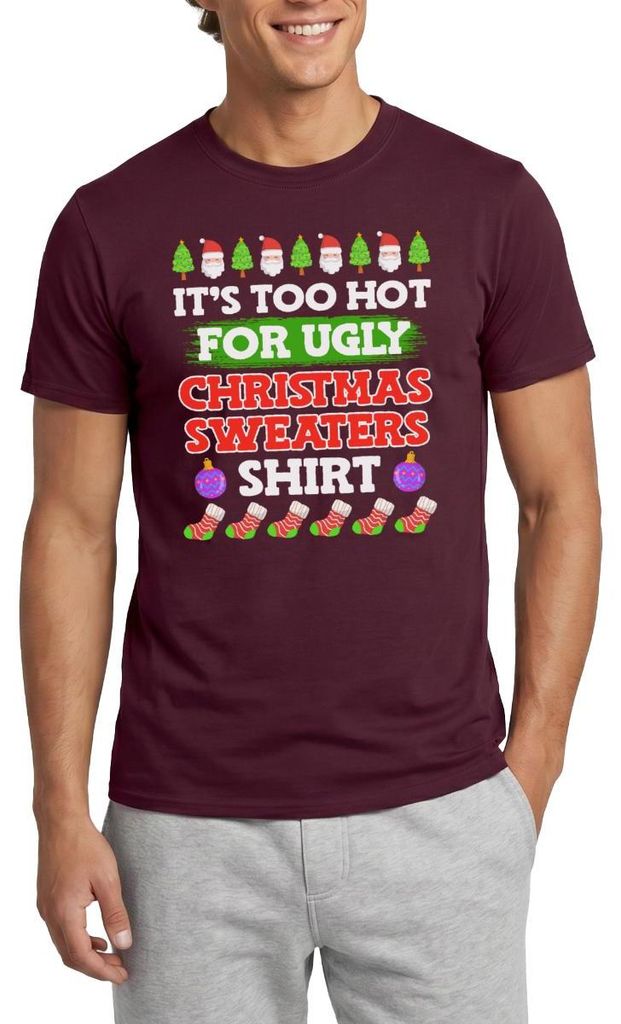 Spreadshirt Too Hot For Ugly Christmas Sweaters Shirt Männer T-Shirt, S, Ziegelrot