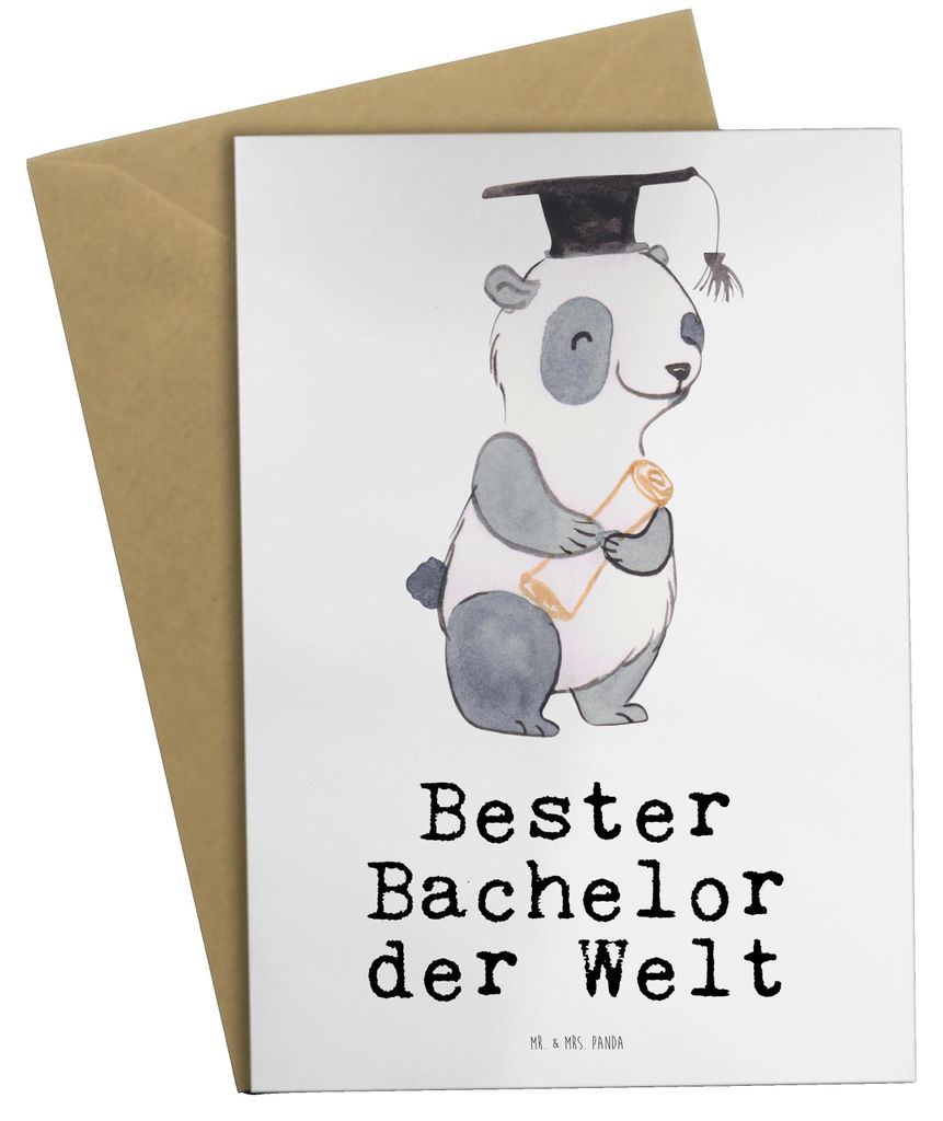Mr. & Mrs. Panda Grußkarte Panda Bester Bachelor der Welt - Weiß - Geschenk, weihnachtskarten, einladungskarten, Lustig, Grußkarten, Universitä...
