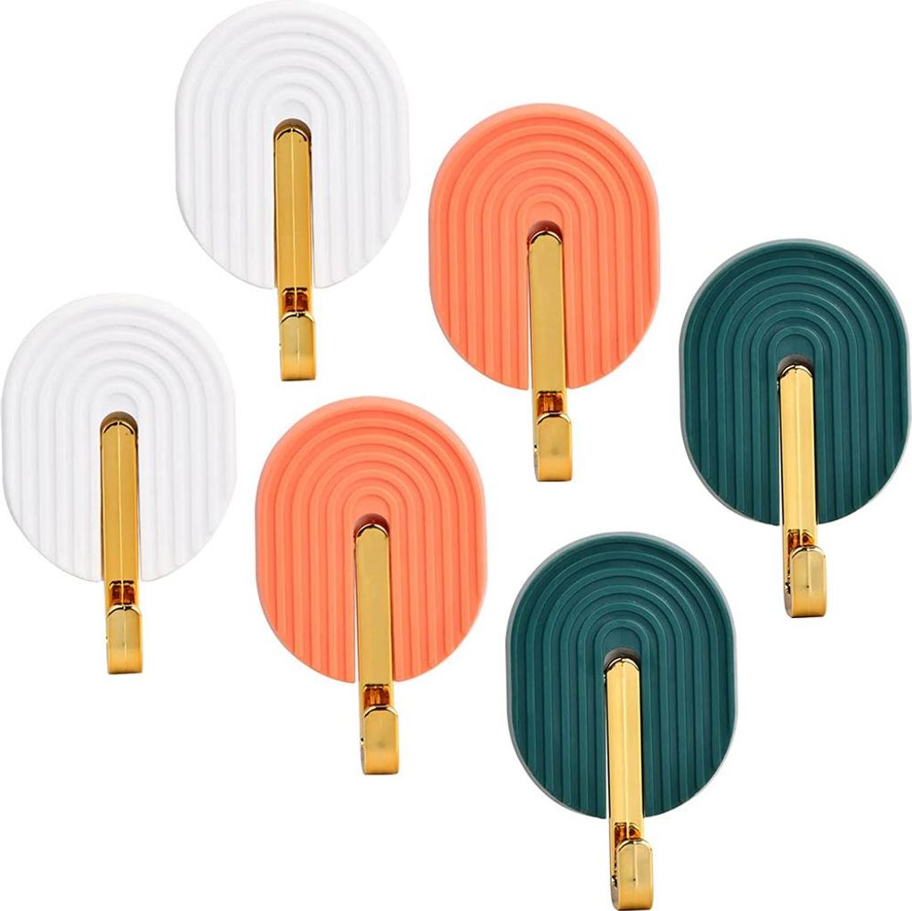 Selbstklebende Haken, 6er-Pack farbenfrohe Klebehaken, extra starker Handtuchhalter, kein Bohren erforderlich, selbstklebende Kleiderhaken, Türhak...