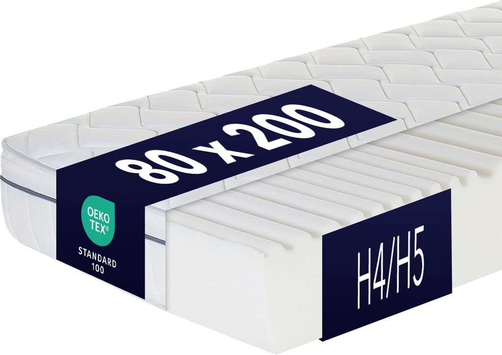 Matratze Relaxsan 80 x 200cm, H4-H5, Höhe 23 cm, Wendematratze mit 7-Zonen-Spezial-Komfortschaum, Punktelastisch, formstabil & atmungsaktiv